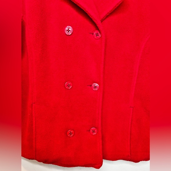 L.L. Bean Women’s Red Fleece Pea Coat Pullover Size Medium - Picture 3 of 5